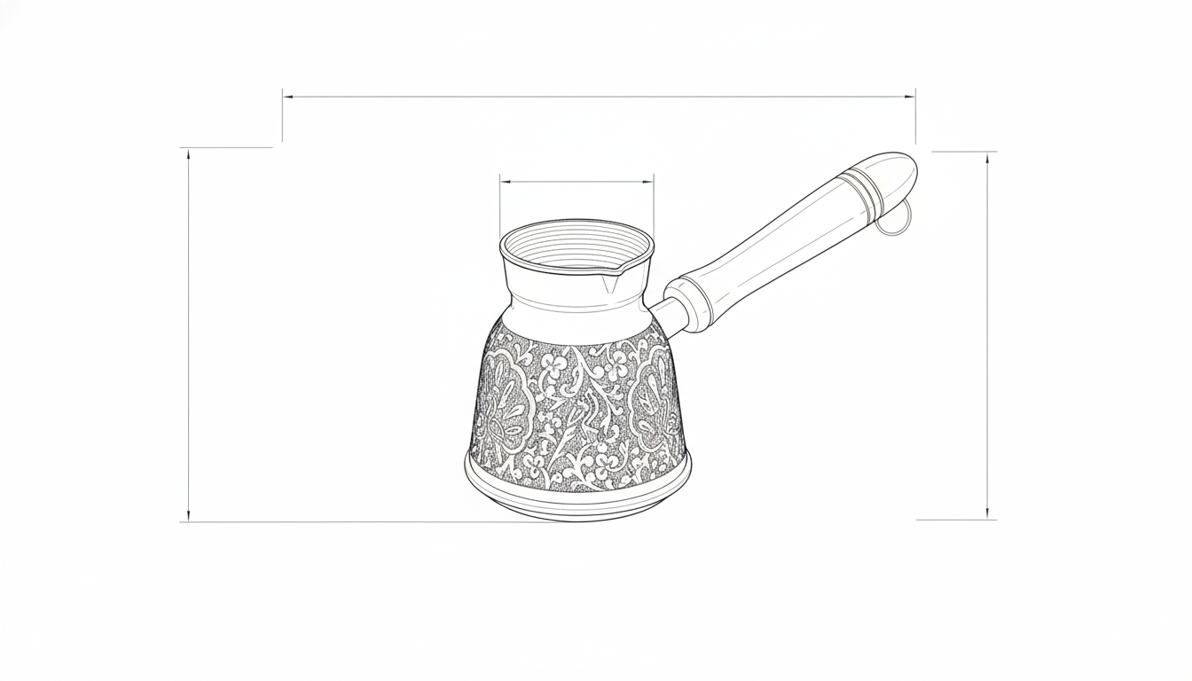 Brass Coffee Pot - Traditional Style Dimensions - Viviana London Brass Coffee Pot - Traditional Style dimensions diagram - Viviana London artisan product specification